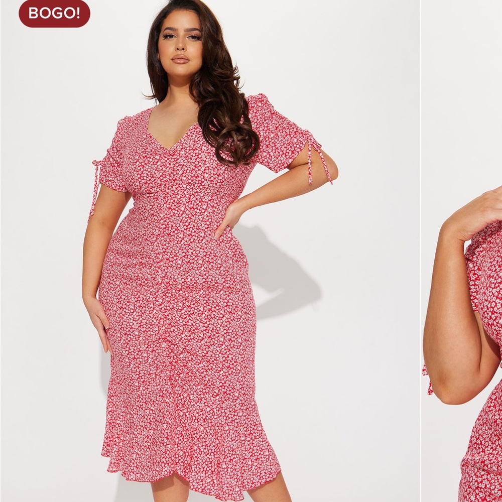 Fashion nova plus size Floral Red Midi Dress